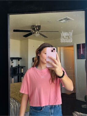 aerie Rose Pink Cropped Tee with Subtle White Logo